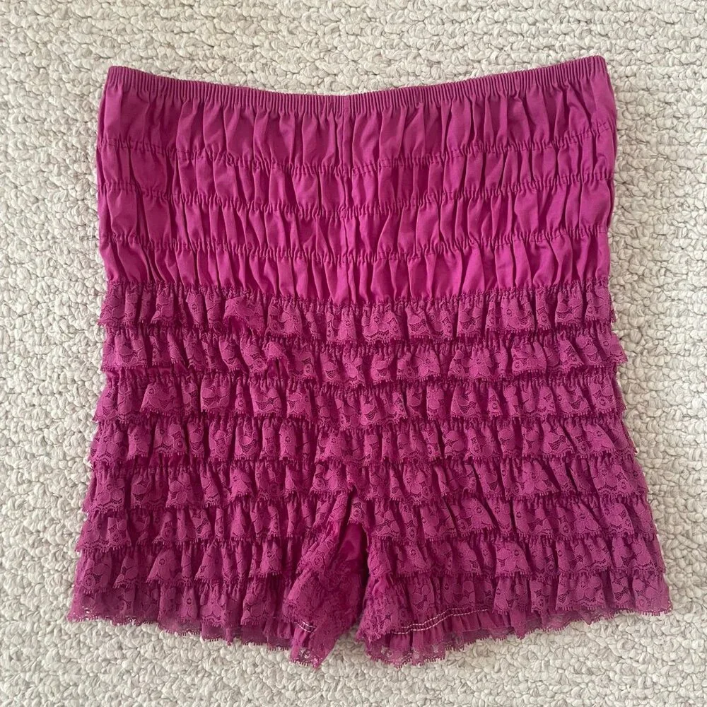 Vintage Malco Modes Ruffle Bloomers Fuchsia Lace Pettipants - Sz Large - Picture 1 of 9